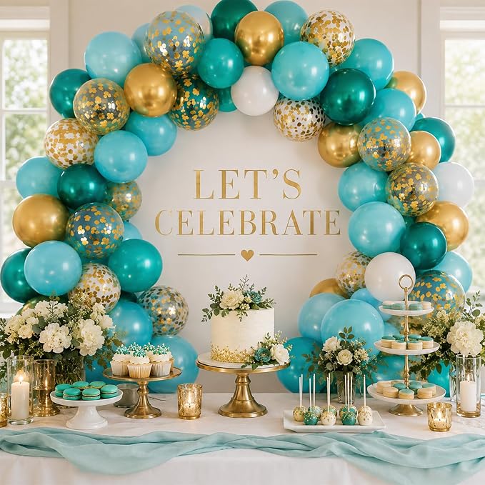 Teal Gold Balloons, Metallic Gold, Tropical Beach Summer Pool Wedding - Image 4