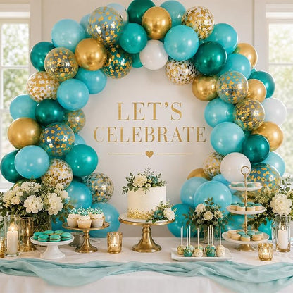 Teal Gold Balloons, Metallic Gold, Tropical Beach Summer Pool Wedding - Image 4