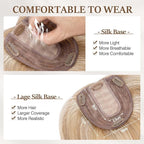 Rich Choices Hair Toppers for Women Real Human Hair 100% Human Remy Toppers NO Bangs with Thinning on Top Clip in Hairpiece 4"x4.7"Lace Base 14 Inch #12P613 Golden Brown Highlights Bleach Blonde