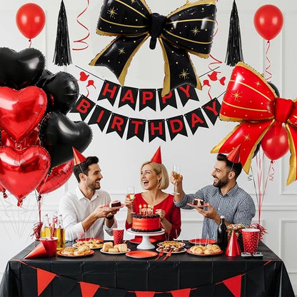 Vuzvuv Red Black Bow Heart Balloons Set, Anniversary, Bridal Shower（Mix Colors） - Image 4