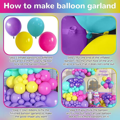 HILAVO Pink Blue Purple Balloons Garland Arch Kit 132 Pcs Hot Pink Metallic - Image 6