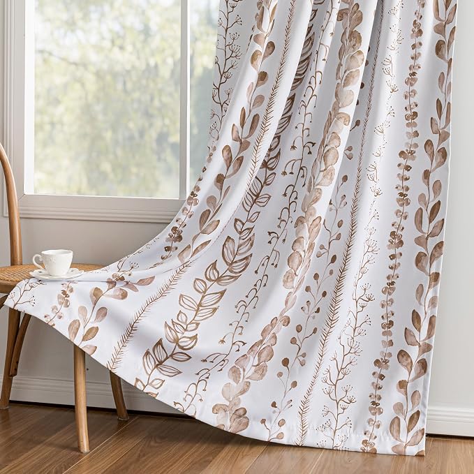 Blackout Curtains 95 Inches Long Leaves Patterned Farmhouse Thermal Insulated - Image 7