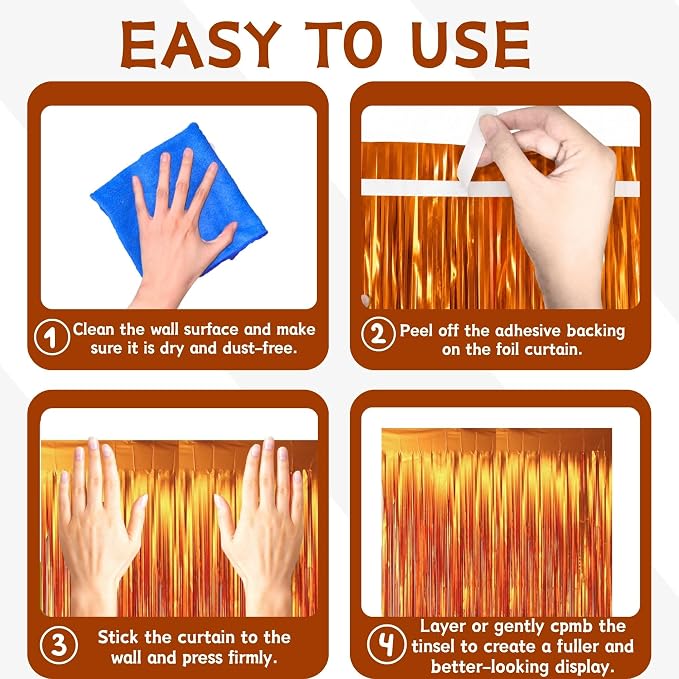 Matte Orange Foil Fringe Curtains Backdrop Party Decorations 2 PCS | 3.3 x 6.6 - Image 5