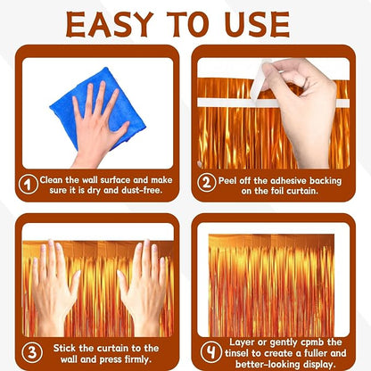 Matte Orange Foil Fringe Curtains Backdrop Party Decorations 2 PCS | 3.3 x 6.6 - Image 5
