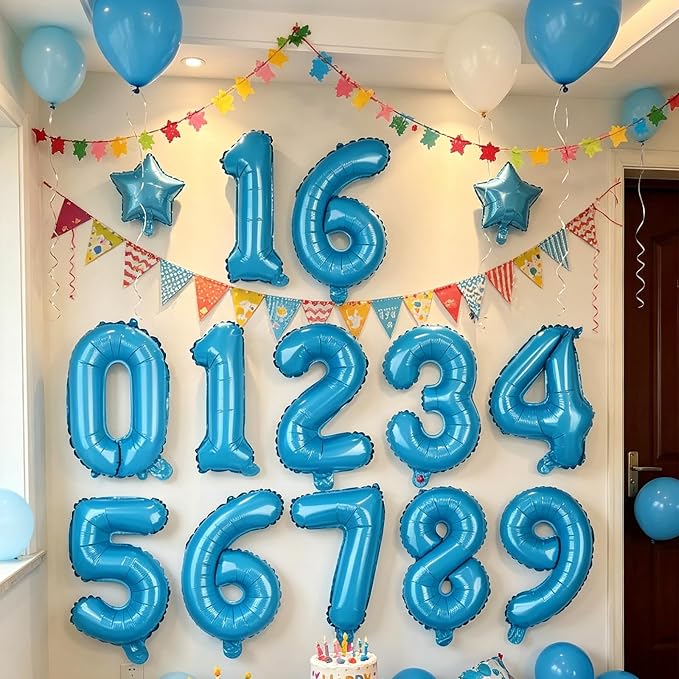 2 Set 20 Pcs Number Balloons 16 Inch Light Blue 0-9 Number Foil Balloons Light - Image 4