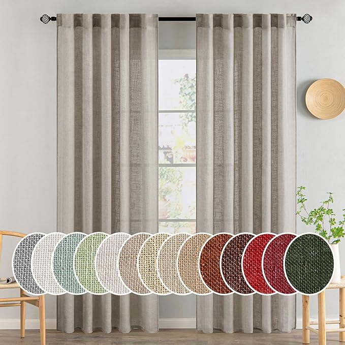 MIULEE Burlywood Birch Linen Curtains 52x84 Inch Long 2 Panels by MIULEE