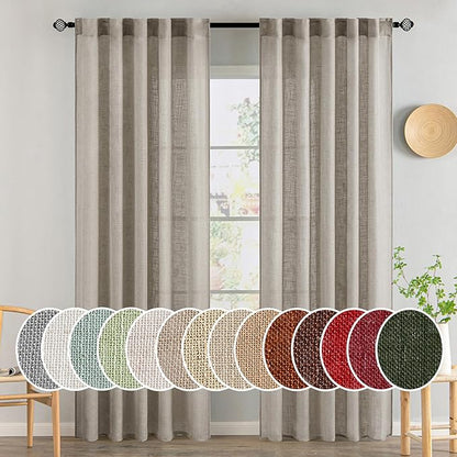 MIULEE Burlywood Birch Linen Curtains 52x84 Inch Long 2 Panels by MIULEE