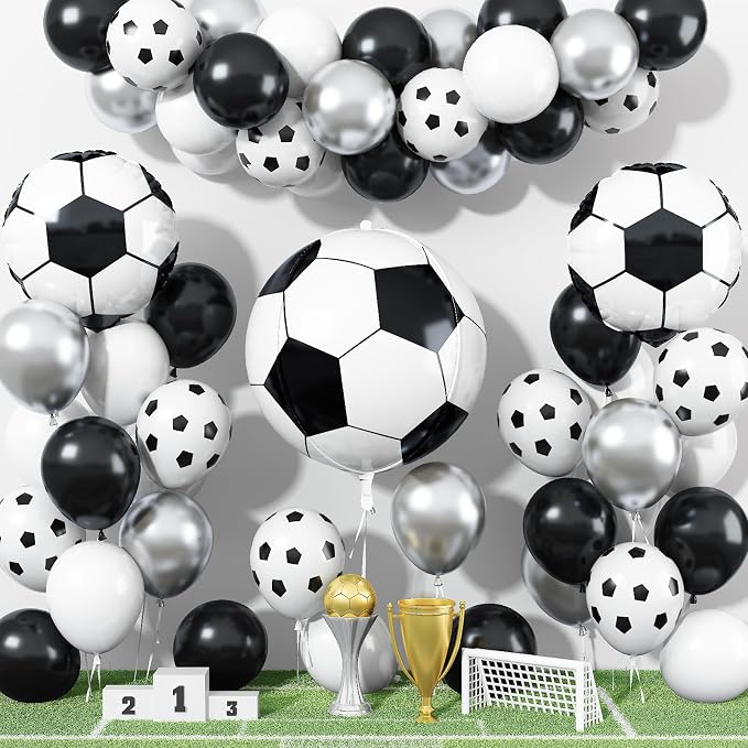 Soccer Balloons 22/18 Inch Black White Soccer Ball 4D Foil Balloons Print by Froova