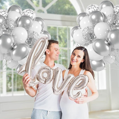 60pcs White and Silver Balloons 12inch - Image 7
