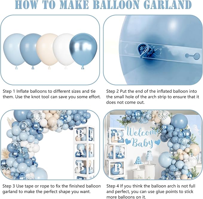 153pcs Dusty Blue Balloon Baby Shower Decorations - Image 3