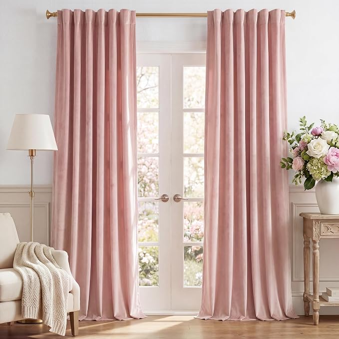 Baby Pink Velvet Curtains Back Tab by StangH