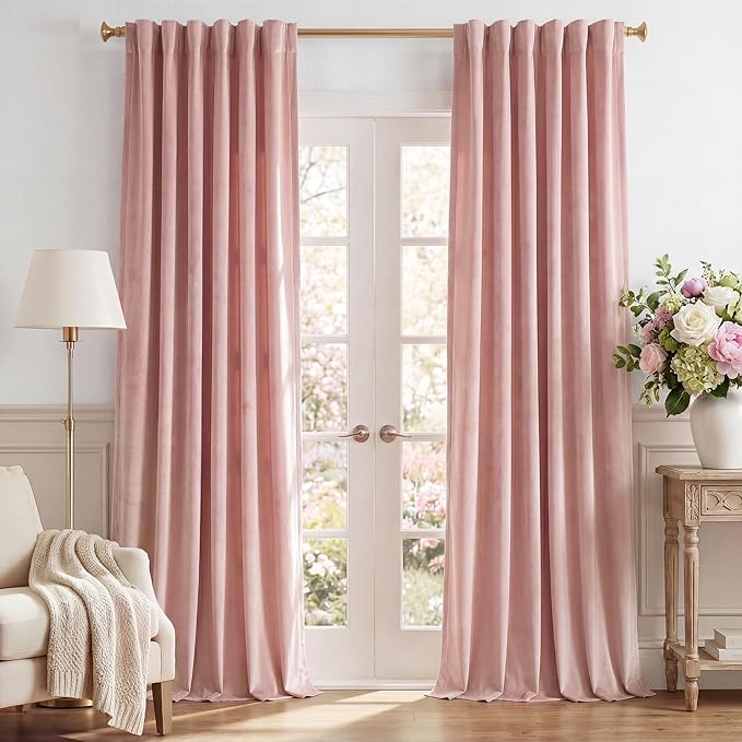 Baby Pink Velvet Curtains Back Tab by StangH