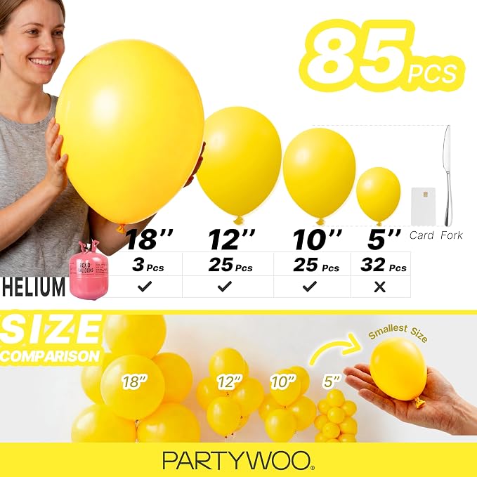 PartyWoo Yellow Balloons 85pcs Matte Yellow Color 18 12 10 5 Inch | Balloons - Image 6