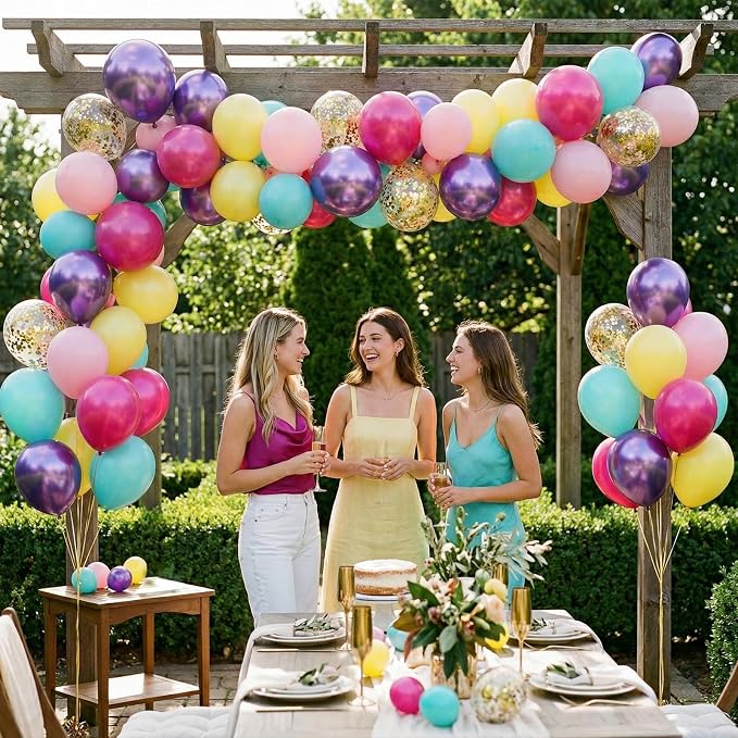 Pink Purple Blue Balloon Set, 12inch Hot Pink Yellow Purple Teal Gold Metallic - Image 5