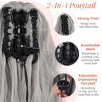 Ponytail Extension, 18 Inch Claw Clip Ponytail Extensions Curly Wavy Ponytail Hair Extension Jaw Clip on Pony Tails Hairpiece for Women Fluffy Natural Synthetic for Daily Use (Silver Grey)