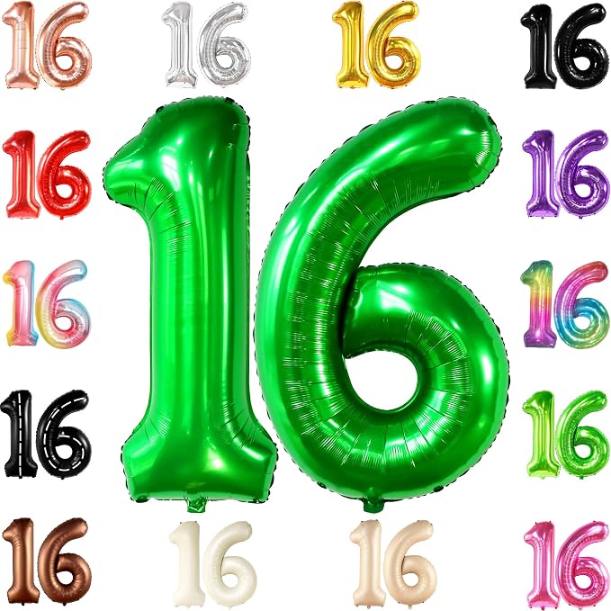 KatchOn Dark Green 16 Balloons Number 40 Inch | Green Number 16 Balloons by KatchOn