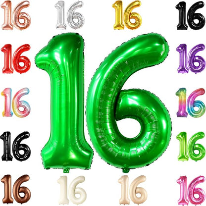 KatchOn Dark Green 16 Balloons Number 40 Inch | Green Number 16 Balloons by KatchOn