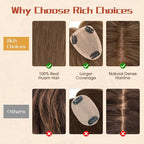 Rich Choices Human Hair Toppers for Women-100% Real Remy Hair Topper No Bang-Upgraded 150% Density 9 * 12CM Lace Base-Clip in Hairs Topper for Thinning Hairs-12Inch #4 Medium Brown