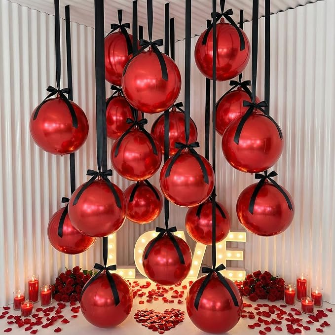 20 Pcs Metallic Red Foil Balloons Giant 22 Inch 4d Round Metallic Red Balloons by Unknown