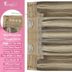 YoungSee 130G Wire Hair Extensions Real Human Hair Highlight Brown to Blonde Wire Hair Extensions for Women Light Brown Mix Platinum Blonde Fish Line Hair Extension 20In