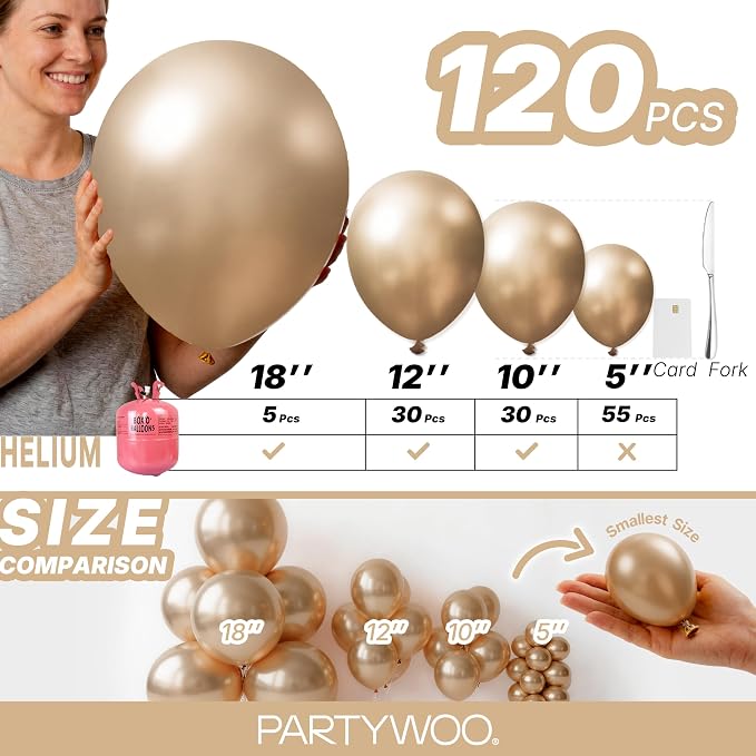 PartyWoo Metallic Gold Balloons 120pcs Chrome Gold Color 18 12 10 5 Inch | 18 - Image 6