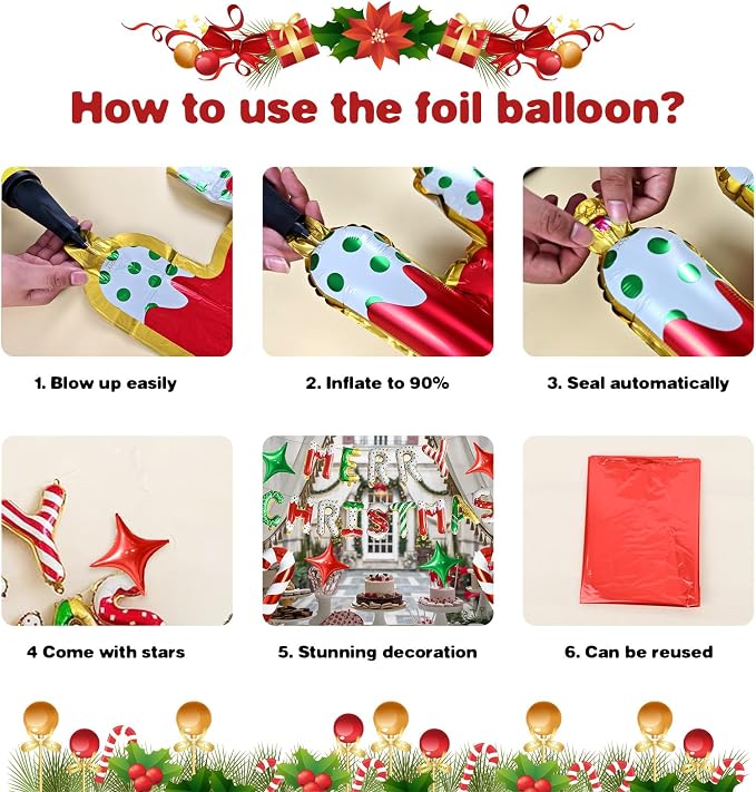 FunHot Merry Christmas Balloons Banner, Donut Merry Christmas Foil Balloons - Image 7