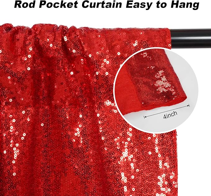 Juya Delight Red Sequin Backdrop Curtain, Non-Transparent Sequin Photography - Image 3