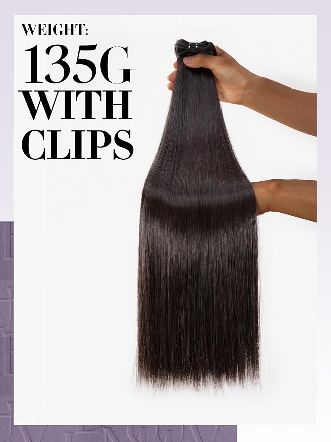 LUVME Silky Straight Clip in Hair Extensions Real Human Hair, 270g 14pcs 22 Inch Invisible PU Skin Weft Natural Brazilian Clip in Hair Extensions for Women