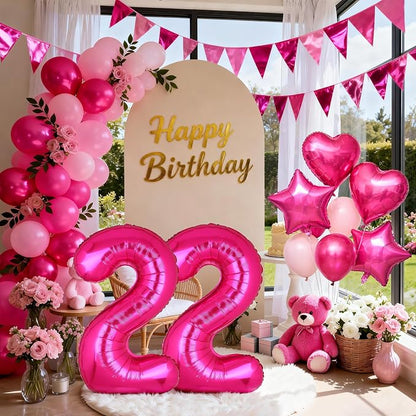 40 Inch Number Balloon Hot Pink 22 Set Pink Theme 22nd Birthday Decor 10Pcs | - Image 5