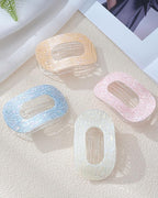 Mesovor 4 Pack French Flat Hair Clips for Women, 3.74" Nonslip Stylish Round Duckbill Lay Flat Hair Claw | Side Slide Volume Flat Hairclips for Lying Down, Yoga, Driving (Mermaid Crack)