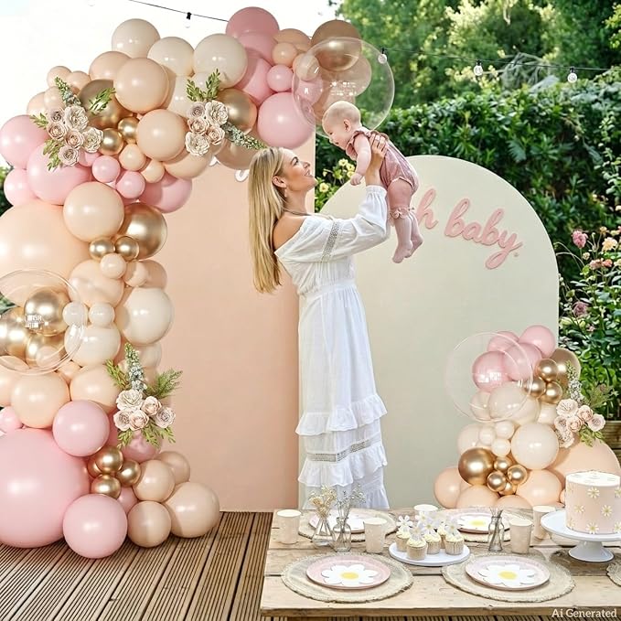 Pink Balloon Arch Kit Light Pink Gold Balloons Garland Kit | 126Pcs Nude Sand - Image 4