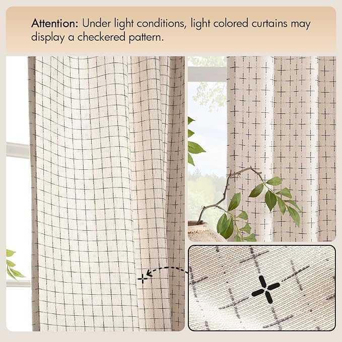 MIULEE Patterned Farmhouse Linen Curtains, Back Tab - Image 7