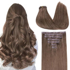 GOO GOO Clip in Hair Extensions Real Human Hair, Remy Human Hair Extensions Clip ins for Women, Natural Human Hair, 20inch 150g 7Pcs, 5 Light Ash Brown