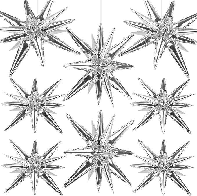 8 Pcs Silver Star Balloons, 27/22 inch Explosion Foil Balloons by Wrbin