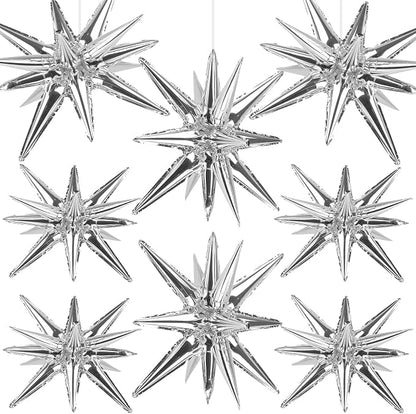 8 Pcs Silver Star Balloons, 27/22 inch Explosion Foil Balloons by Wrbin
