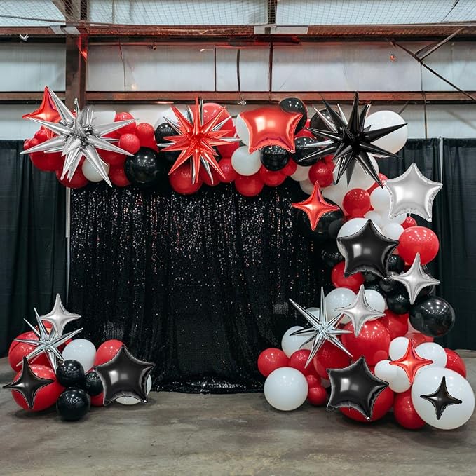 Red Black Silver Star Balloons, 22/18/10 Inch Foil Balloons, Four-Pointed - Image 7