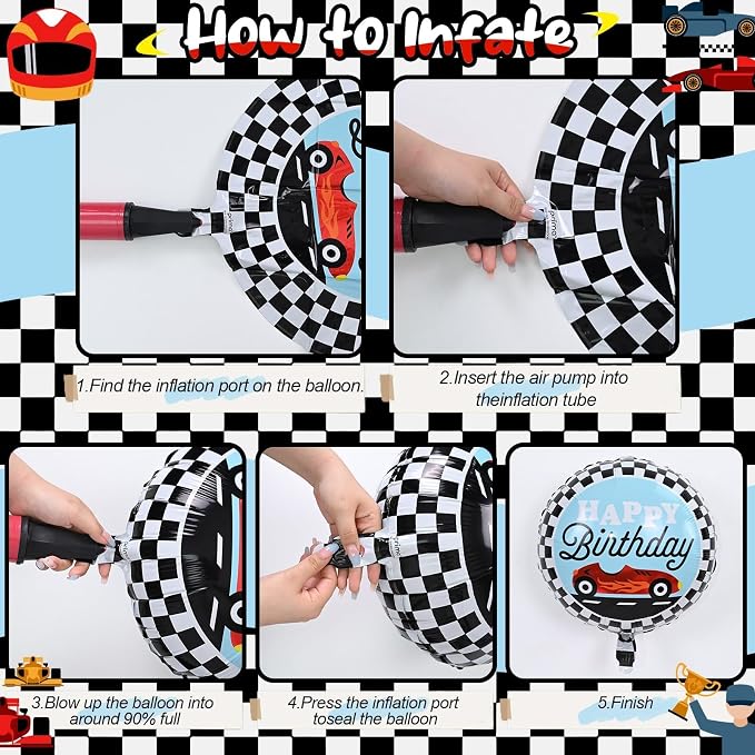 18 Inch Race Car Happy Birthday Balloons, Two Fast One Birthday Decor - Image 8