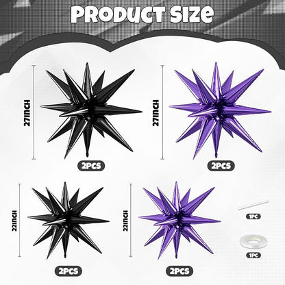 Purple Black Star Balloons, 22/27 Inch Black and Purple Star Shaped Balloons - Image 2