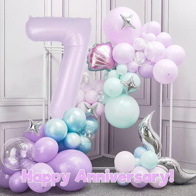 Light Purple Number 7 Balloon, 40 Inch Big Large Foil Helium Number Balloons - Image 6