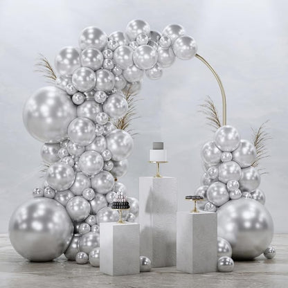 PartyWoo Silver Balloons 128 pcs Different Sizes of 18 12 10 5 Inch Silver by PartyWoo