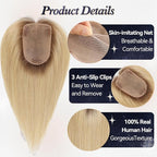 starluck Human Hair Toppers for Women Real Human Hair No Bangs 4 * 5.5 inch Base 12 inch SilkHug Topper for Women with Thinning Hair Cover Grey Roots(Ombre Light Blonde)