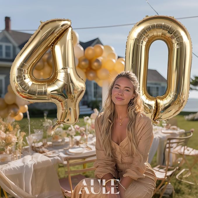 AULE 40 Inch Light Gold 40 Balloon Number Foil 0-9 Birthday Big Numbers | - Image 3