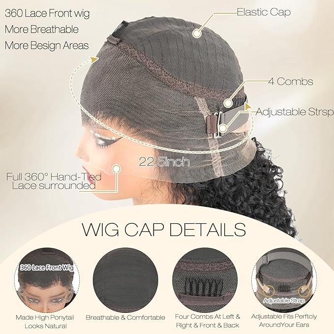 Burmese Curly Human Hair Wig with Spiral End 200% Density 360 Full HD Lace Front Wigs Human Hair Water Wave Wigs for Women 22Inch Pre Plucked with Baby Hair Tiny Knots Natural Black