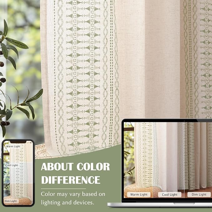 jinchan Boho Curtains for Bedroom Linen Blend Curtains Sage Green Embroidered - Image 7