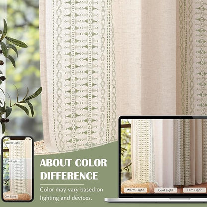 jinchan Boho Curtains for Bedroom Linen Blend Curtains Sage Green Embroidered - Image 7