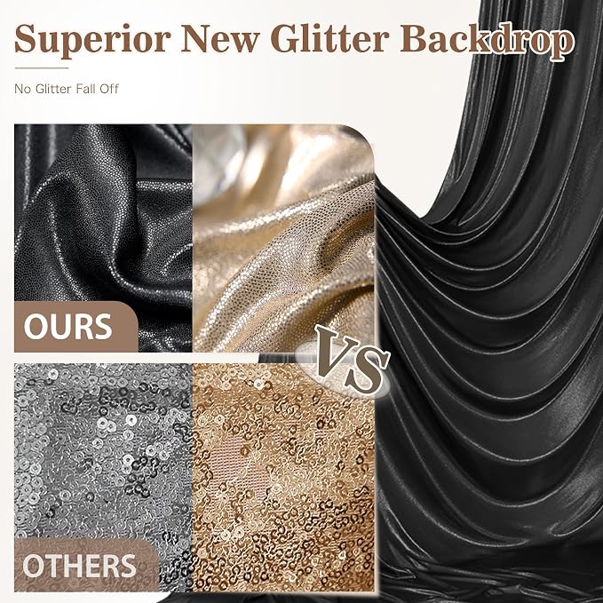 20ft x 10ft Champagne Black Sequin Backdrop Curtain - Image 3