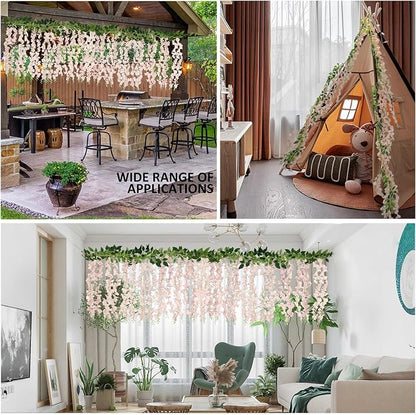 ZINHO 60 Branches Wisteria Hanging Flowers, Artificial Pink Wisteria Flowers - Image 6