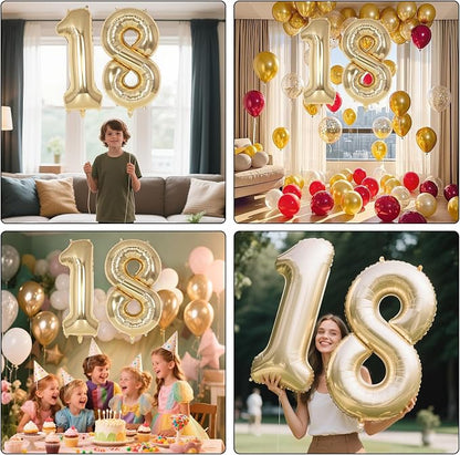 Champagne Gold Large Number 18 Balloon, 40 Inch Light Gold Foil Helium Number - Image 7