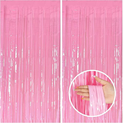 2 Pack Backdrop Party Decorations Pink Tinsel Curtain Party Backdrop Foil by BOMSI
