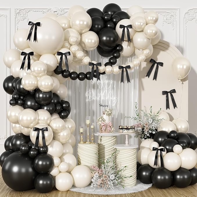 HILAVO Black and Sand White Balloon Arch Kit 105 Pcs Bow Balloon Garland by HILAVO